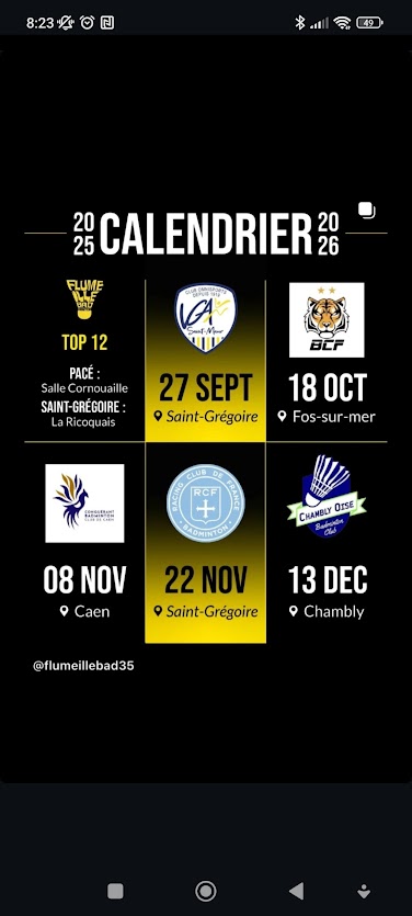 Agenda 2025-2026 match du FIB (Top 12)